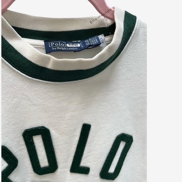 Polo Ralph Lauren Crewneck Sweatshirt Cotton Knit Green Ivory US Size Large $198 - Picture 4 of 6